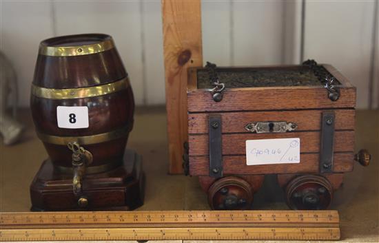 Novelty train carriage box, barrel string box & rule